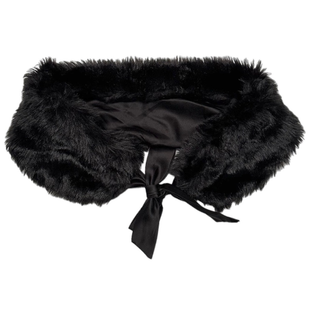 PL Kids Petit Lem Faux Fur Black Shrug With Satin Tie